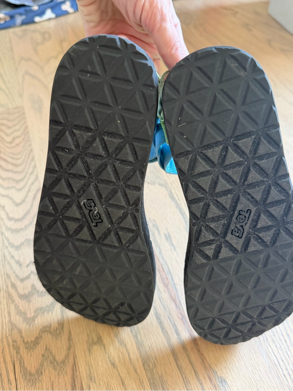 Teva Sandals in Blue and Yellow with Black Footbed - Picture 3 of 3